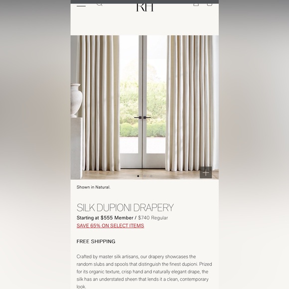 NWT Restoration Hardware Silk Dupioni drapery curtains  - 50x108 - Mist - Picture 2 of 6